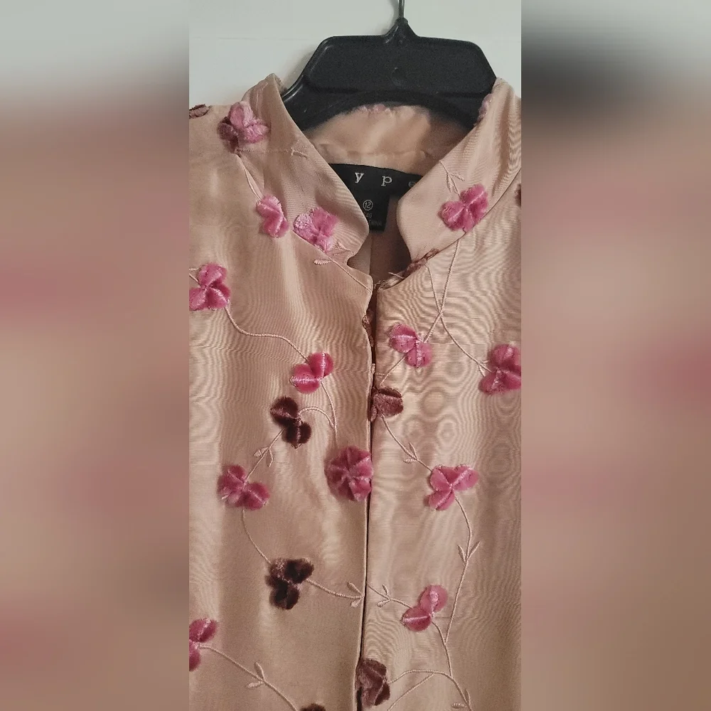 HYPE Vintage Silk Embroidered Dress Coat, Mauve/Wine/Pink, Size Large - Picture 12 of 15